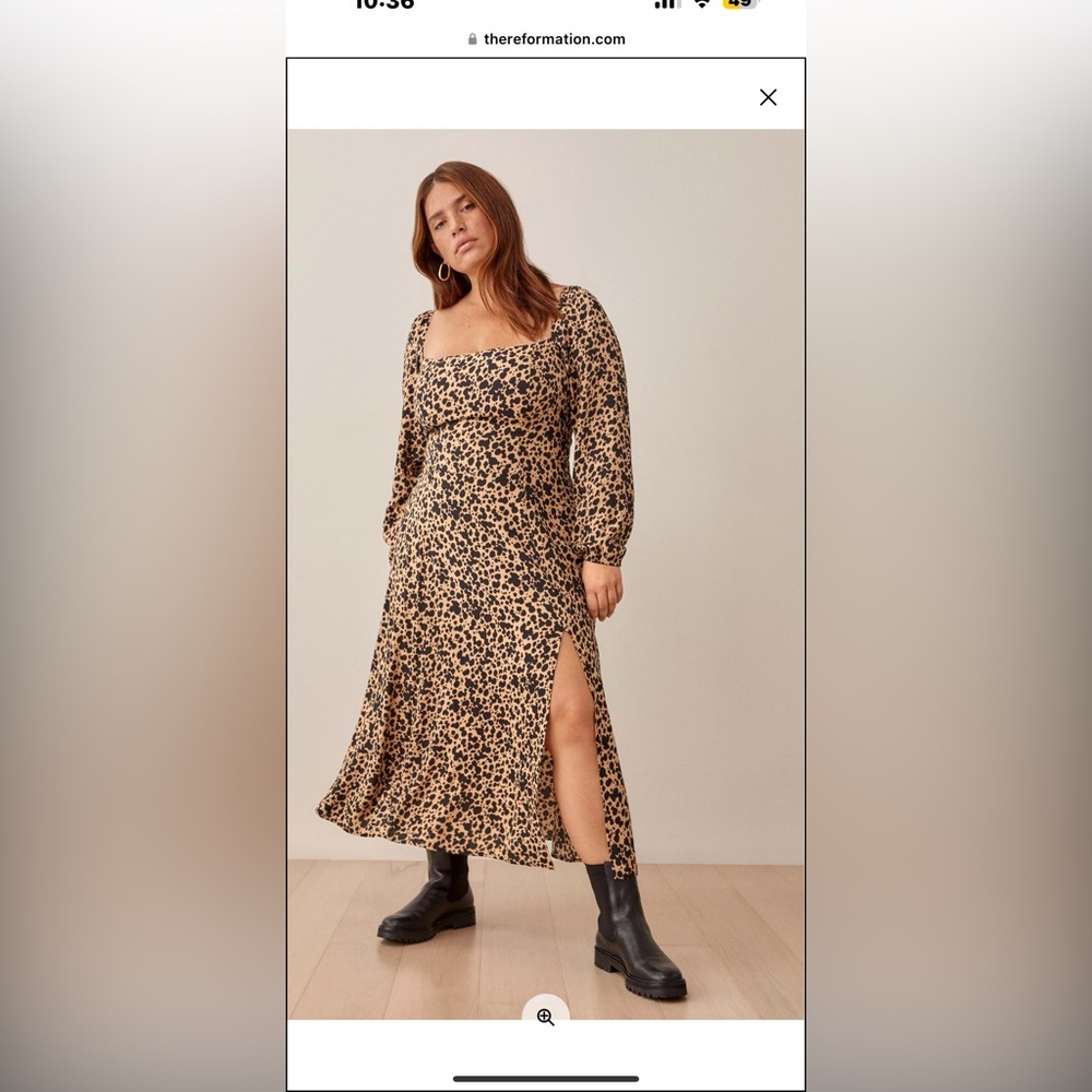 Reformation Leopard Print Midi Dress in Beige and Black